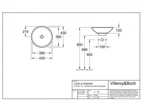 Loop&Friends V&B umywalka ceramiczna fi 430 mm white alpin ceramicplus - 5144 00 R1