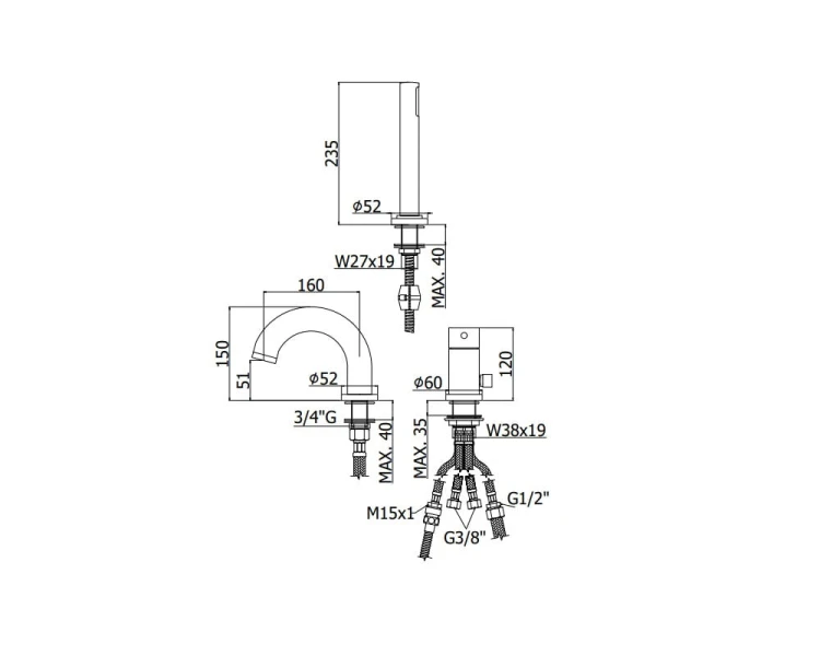 Stick Paffoni bateria wannowa 3 otworowa chrom - SK040LCR