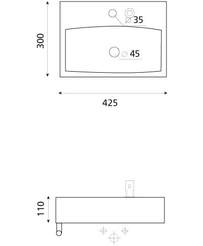 Rhin/D Bathco umywalka podwieszana z dozownikiem i relingiem 425x30cm - 4908/D