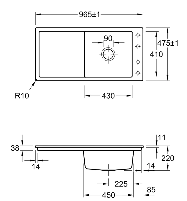 Timeline 60 Flat Clasicline V&B zlew ceramiczny na równi z blatem 475x965 KM graphit (mat) - 67901FI4