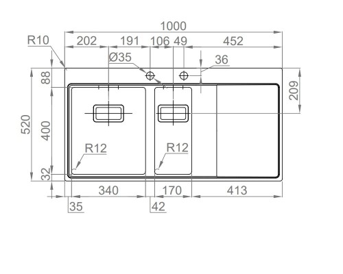 Xeron 100 Hansloren by Rodi zlew z ociekaczem 1000x520 KA lewy stal szczotkowana - XESL-2FAD