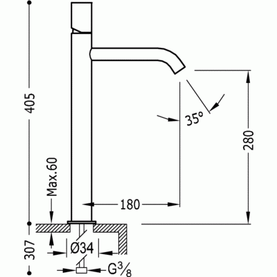 Study-Tres Bateria umywalkowa Z przedłużką pokrętło h:405 chrom - 26130801