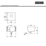 Bianco Hansloren zlewozmywak konglomeratowy podwieszany 380x380 czarny – B3CO-1PMB_rysunek techniczny