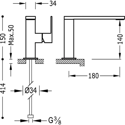 Cuadro-Tres Bateria umywalkowa wylewka 34x10 mm - 10620501