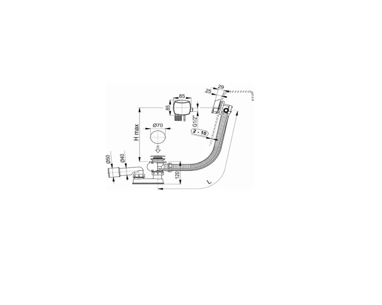 Syfon automatyczny z napuszczaniem przez przelew Riho 57cm chrom - 560100394