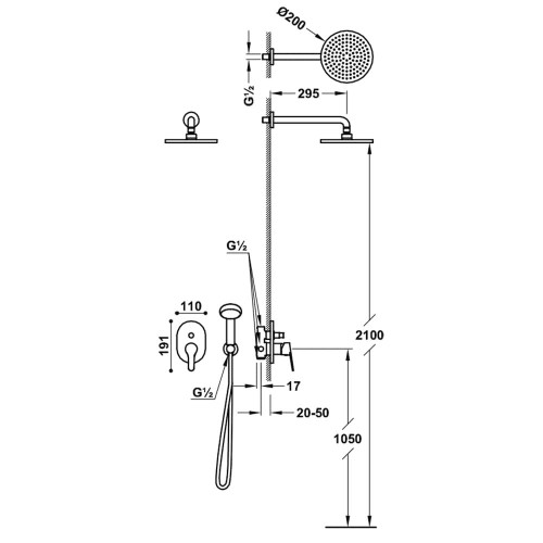 Base-Tres zestaw natryskowy z baterią podtynkową 21599002