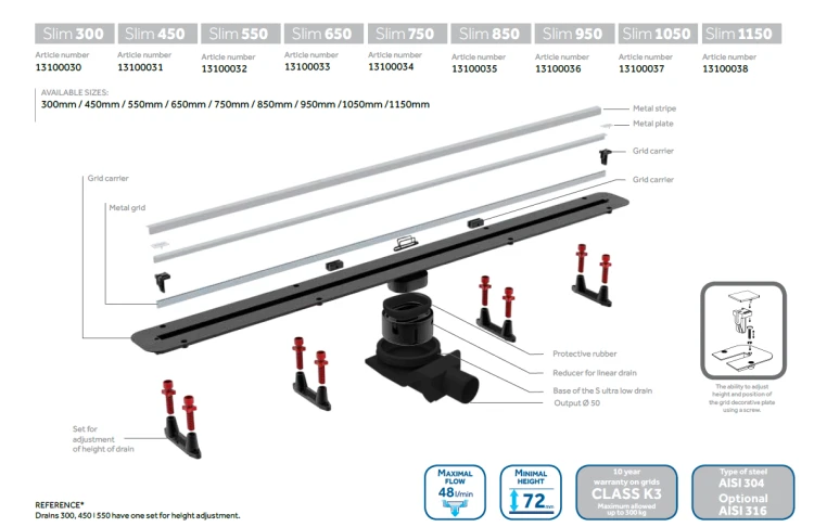 Estera SlimLine odpływy liniowe 550 mm do płytki 5-20 mm - 13100032