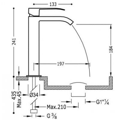 Cuadro-Tres Bateria umywalkowa z wylewką typu kaskada wys 241 mm  biały-chrom – 00661001BL