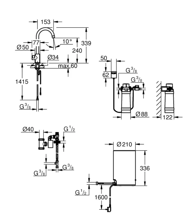 Red New Mono Grohe bateria kuchenna z boilerem 4 litry chrom - 30085 001