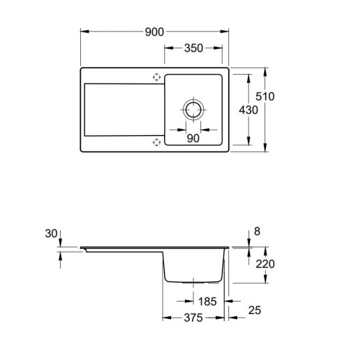 Siluet 50 V&B TitanCeram zlewozmywak ceramiczny KM snow white (połysk) - 333501KG