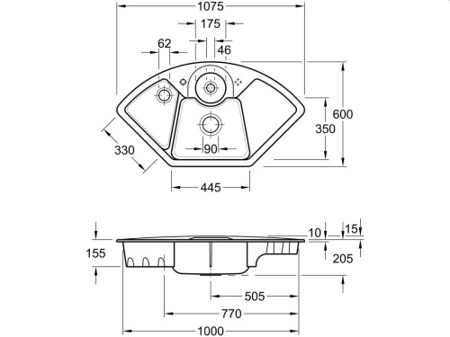 Solo Corner Premiumline V&B zlew ceramiczny timber (mat) - 6708 02 TR