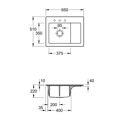 Subway 45 Compact Premiumline V&B zlew ceramiczny 650x510mm KM lewy snow white (połysk) - 331201KG
