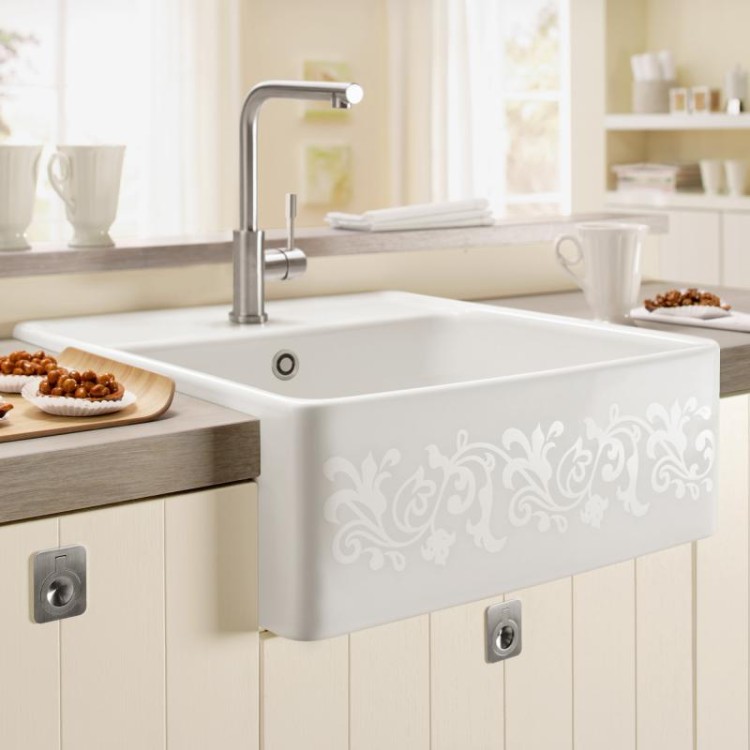 Zlew ceramiczny farmerski Premiumline Villeroy&Boch white pearl (połysk) biały 632061KT