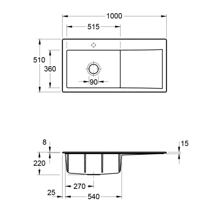 Subway Style 60 Villeroy&Boch zlew ceramiczny 510x1000 KM lewy white alpin biały połysk 336201R1