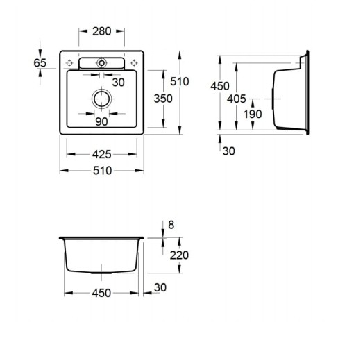 Siluet 50 S Villeroy&Boch TitanCeram zlewozmywak ceramiczny KM 510x510 snow white 334501KG