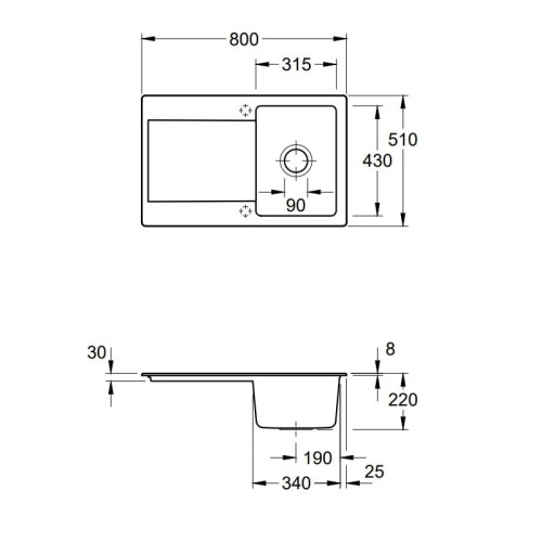 Siluet 45 V&B TitanCeram zlewozmywak ceramiczny KM ebony (mat) - 333401S5