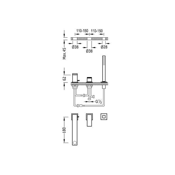 Cuadro-Tres bateria wannowa 3-otworowa - 006.161.0-113807