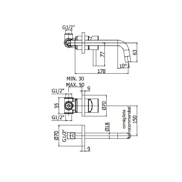 Light Paffoni bateria umywalkowa podtynkowa 175 czarny mat - LIG105NO70