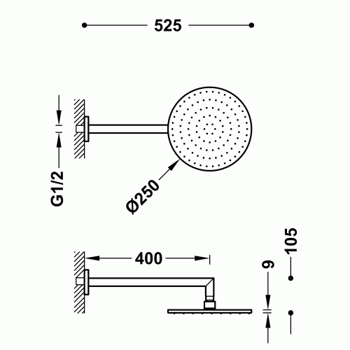 Tres deszczownica z ramieniem ścienna chrom – 1.34.232