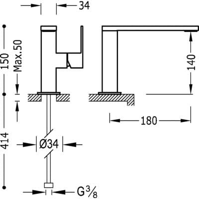 Cuadro-Tres Bateria umywalkowa wylewka 34x10 mm - 10620501-112228