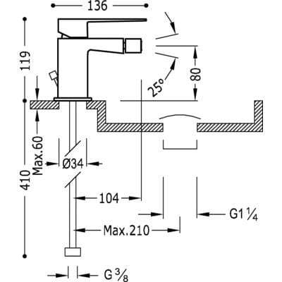 Slim-Tres Bateria bidetowa z korkiem automatycznym chrom - 20212001D-112490