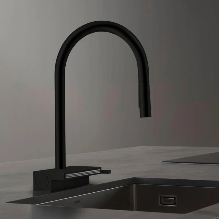 Aquno_Select_M81_Hansgrohe_bateria_kuchenna_z_wyciąganą_wylewką_sBox_czarny_mat_73831670_1