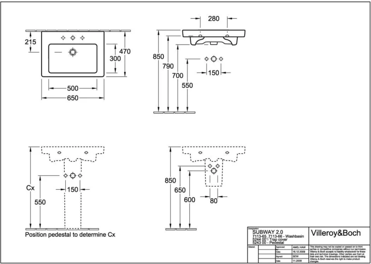 Subway 2.0 V&B umywalka 650x470mm z przelewem white alpin ceramicplus - 7113 65 R1