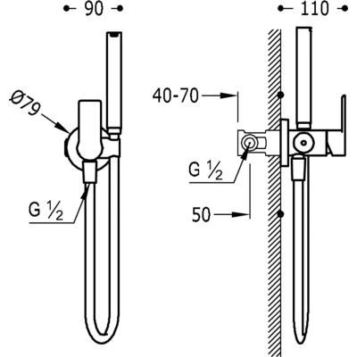 Class-Tres bateria podtynkowa do bidetu lub wc do montażu w karton gipsie chrom - 205.222.01 rys