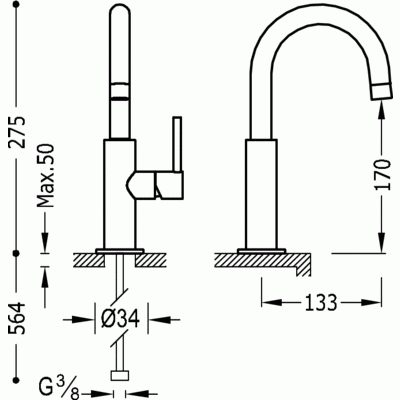Study-Tres Bateria umywalkowa U chrom dźwignia h:275 chrom - 26290403