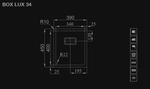 Box Lux 34 Hansloren by Rodi zlew podblatowy 340x400 korek manulany stal szczotkowana - B3SN-1PMB