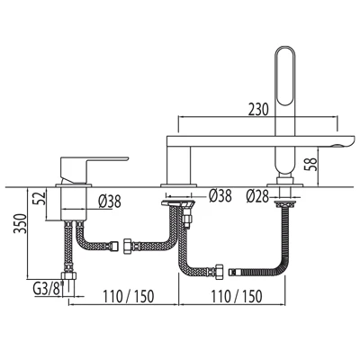 Loft-Tres bateria wannowa 3-otworowa chrom – 200.162.03
