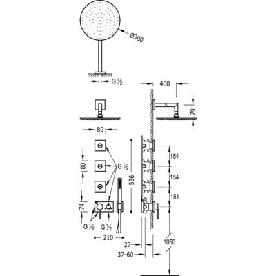 3V Tres podtynkowy zestaw natryskowy z dyszami chrom - 210.273.04