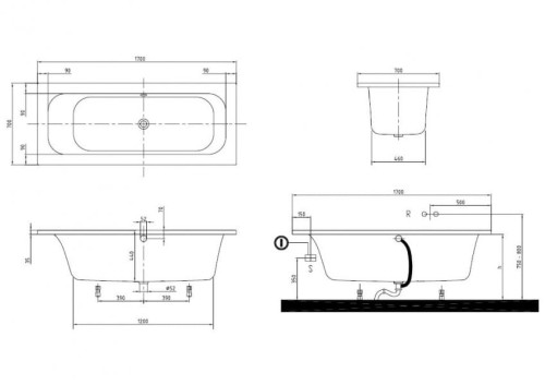 Loop&Friends Square Duo Villeroy&Boch wanna prostokątna 170x70 - UBA 177 LFS 2V 01