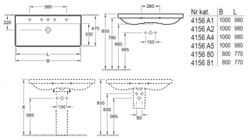 Avento V&B umywalka meblowa prostokątna 4156 80 R1