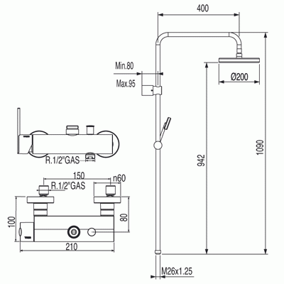 Lex-Tres komplet słuchawka-drążek chrom – 1.81.191