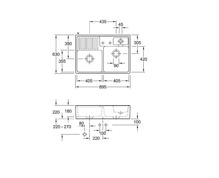 Zlew ceramiczny modułowy V&B Classicline dwukomorowy kuchenny white alpin 632392R1