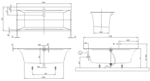 Squaro Edge Duo 12 Villeroy&Boch wanna prostokątna quaryl 1700x750 biała - UBQ 170 SQE 2DV-01