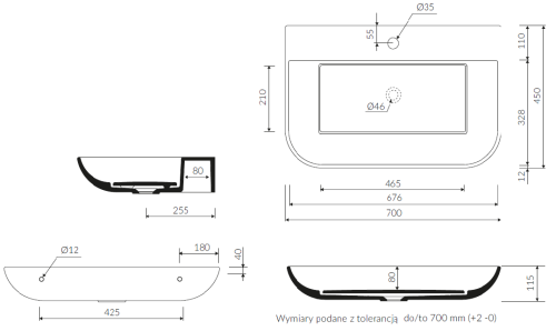 Dione Marmorin 70 umywalka nablatowa/wisząca -P_U_021_01_0700