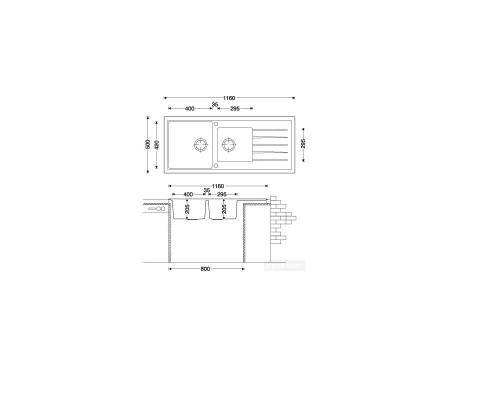 Polka Hansloren zlew granitowy 2 komory z ociekaczem 500x1160 alumetalik - POAO-3WMD