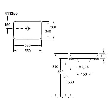 Venticello V&B umywalka 550x360 mm nablatowa white alpin - 4113 55 01