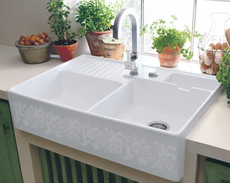 Zlewozmywak ceramiczny modułowy V&B Classicline dwukomorowy kucheny 90 korek automatyczny white pearl - 632392KT