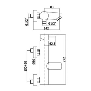 Stick Paffoni bateria wannowa ścienna chrom - SK022CR