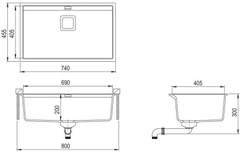 Delicja Hansloren zlewozmywak konglomeratowy podwieszany 445x740 czarny - D7CO-3PMB