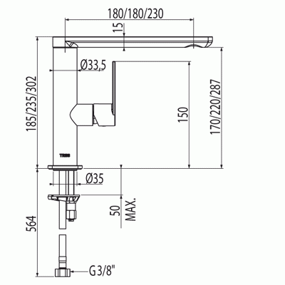 Loft-Tres bateria umywalkowa wylewka 35x15 mm chrom – 200.205.03