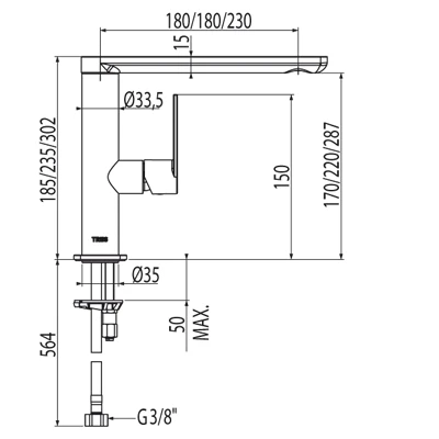 Loft-Tres bateria umywalkowa wylewka 35x15 mm chrom – 200.205.03
