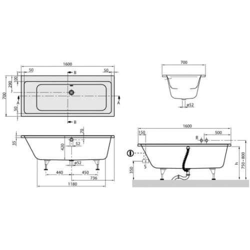 Subway Duo Villeroy & Boch wanna prostokątna 160x70