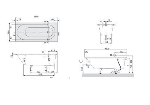Oberon V&B Wanna prostokątna 1800x800 mm white alpin – UBQ180OBE2V-01