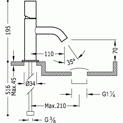 Study-Tres Bateria umywalkowa 195 chrom pokrętło - 26190301