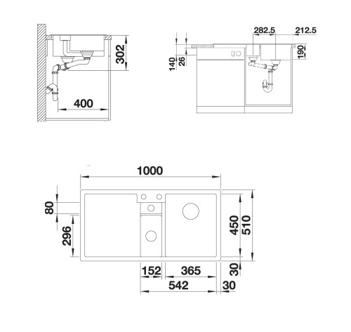 Collectis 6S Blanco InFino zlewozmywak konglomeratowy 510x1000 antracyt - 523344