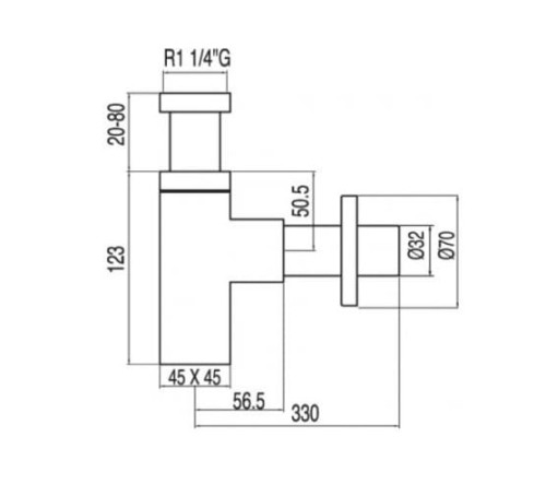 Syfon Tres dekoracyjny prostokątny chrom - 1.34.634.20 rysunek